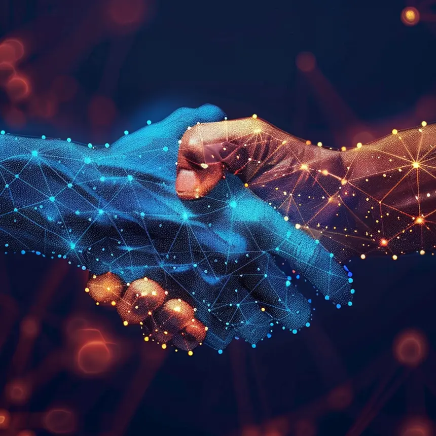 デジタルなネットワークで繋がれた握手