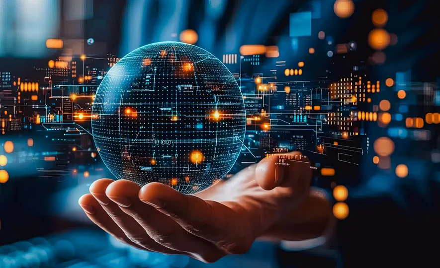 デジタルな地球のデータ群が表現されているイメージ