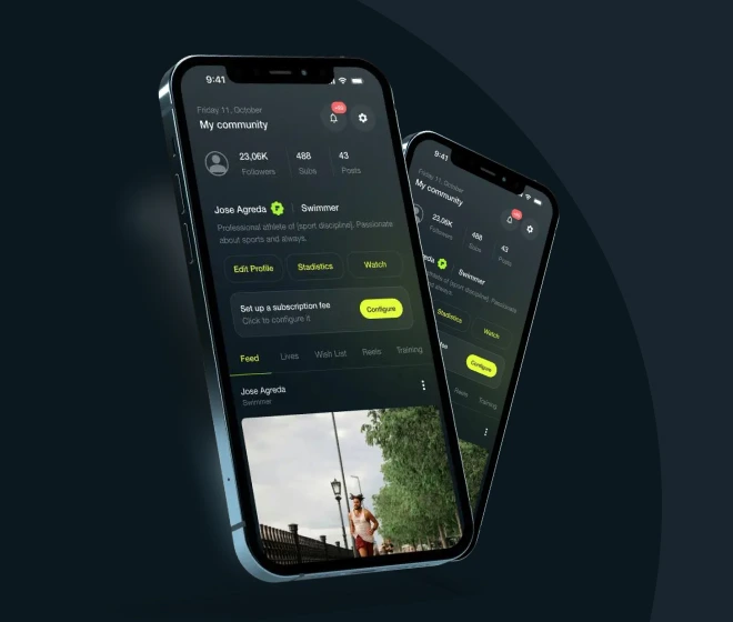 Fanlinkアプリでコミュニティ画面を表示し、プロフィールや投稿、統計情報を確認できるUIのイメージ