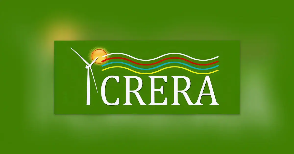 緑の背景に、風車と太陽、赤・青・黄の波線、白文字で『ICRERA』と描かれた国際再生可能エネルギー会議のロゴ。